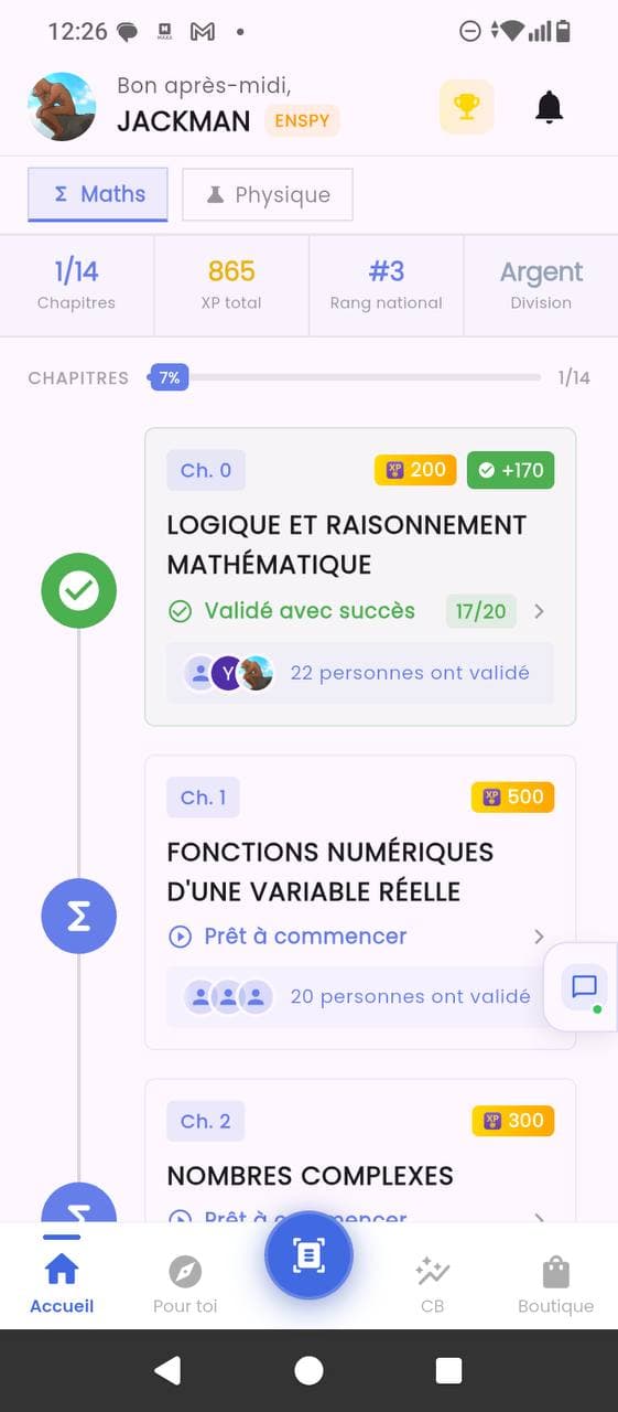 Tableau de bord — XP et progression