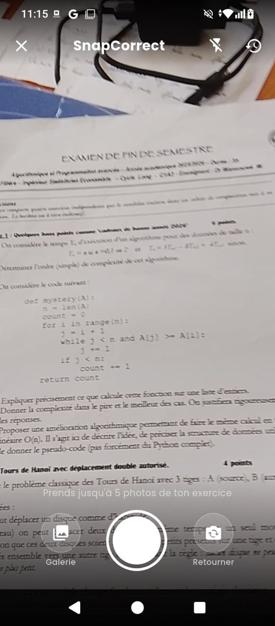 SnapCorrect — scan d'un exercice