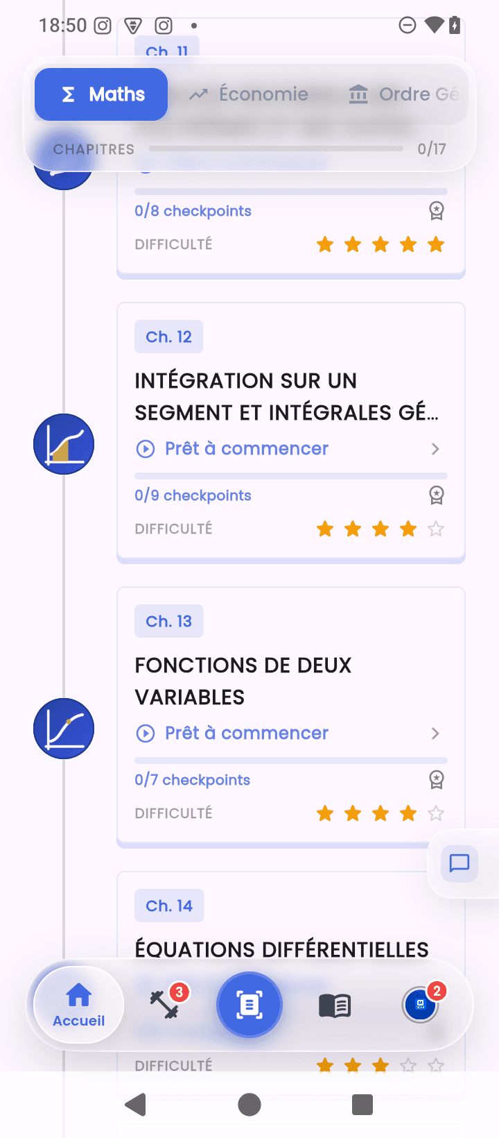 Progression par chapitres et checkpoints dans MAXA